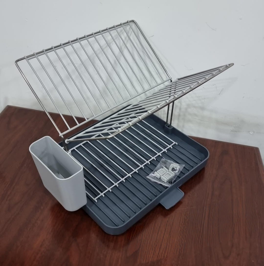 A-565 2 Tier Self-Draining Dish Drainer Rack with Storage Sections