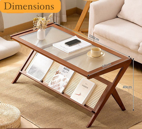 Rattan Coffee Table with Storage Shelf Elegant Living Room Centerpiece