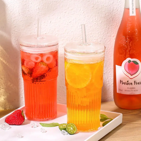 650ml Glass Tumbler with Straw Spill-Proof, Built-In Sealing Ring, for Hot & Cold Drinks.- Furaha Finds Kenya