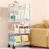 4 Floors Multifunctional Shelving Trolley Rack with Acrylic Shelves and Stainless Steel Frame