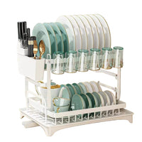 2-Layer Carbon Coated Dish Rack with 360° Swivel Spout – White Dish Racks
