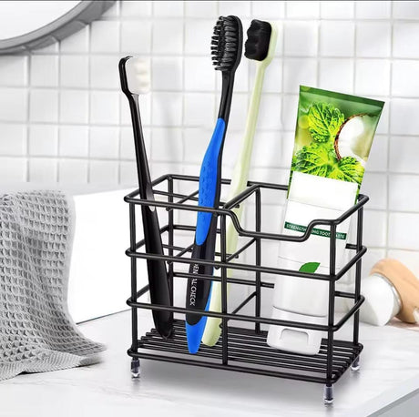 Metallic Multipurpose Organizer for Toothbrush and Toothpaste – Black