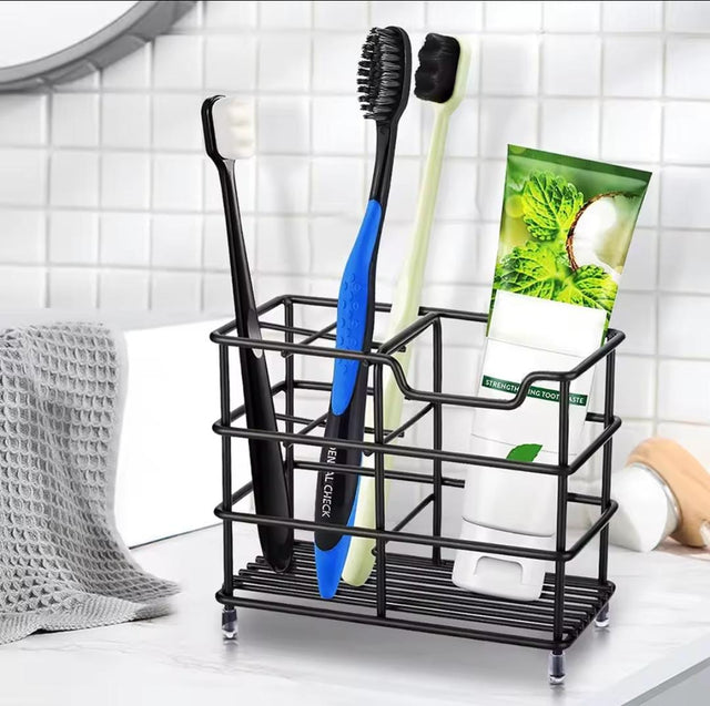 Metallic Multipurpose Organizer for Toothbrush and Toothpaste – Black