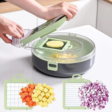 Multi Functional 9pcs Vegetable Chopper Cutter Green PP Kitchen Prep Set- Furaha Finds Kenya