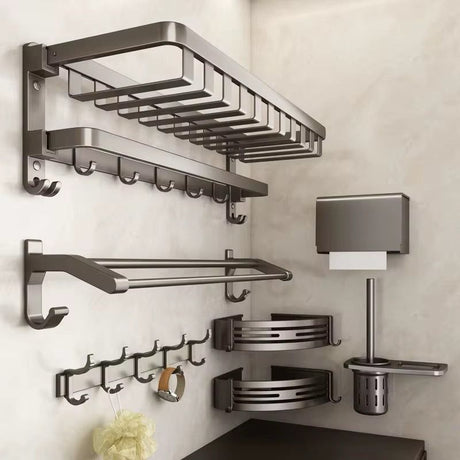 7pcs Multifunctional Aluminum Bath Towel Storage Rack Set
