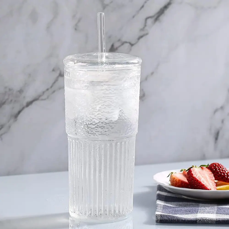 650ml Glass Tumbler with Straw Spill-Proof, Built-In Sealing Ring, for Hot & Cold Drinks.- Furaha Finds Kenya