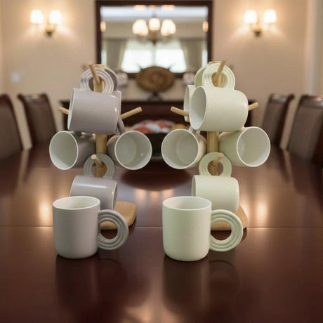 Circular Handle Ceramic Mugs 6 Piece Set Modern Minimalist Coffee Cups Mugs