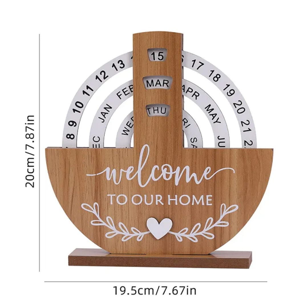 Wooden Creative Perpetual Calendar Desk Ornament with Manual Rotating Turntable.- Furaha Finds Kenya