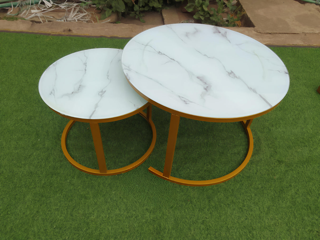 Round Marble Nesting Coffee Table Set with Gold Frame- Furaha Finds Kenya