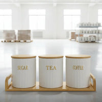 Ceramic Canisters With Bamboo Stand Airtight Storage Kitchen households Food Storage Containers