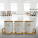 Ceramic Canisters With Bamboo Stand Airtight Storage Kitchen households Food Storage Containers