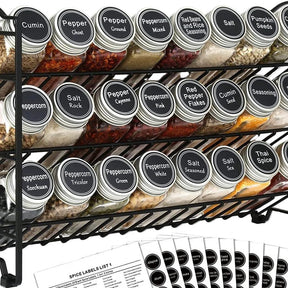 24pcs Spice Jars with Organizing Rack – 3 Tier, Wall-Mountable Spice Organizers