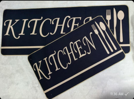 2pcs Rubber Kitchen Mats Set Anti-Slip Waterproof Cushioned