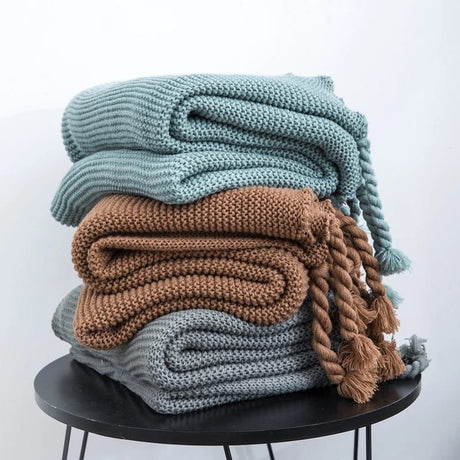 Super Soft Knitted Throw Blanket with Tassels 170x130cm Acrylic Fiber