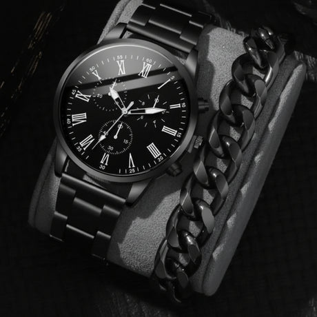 Men's 2 in 1 Geneva Watch & Bracelet Gift Set Jewelry Sets