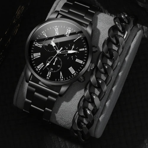 Men's 2 in 1 Geneva Watch & Bracelet Gift Set Jewelry Sets