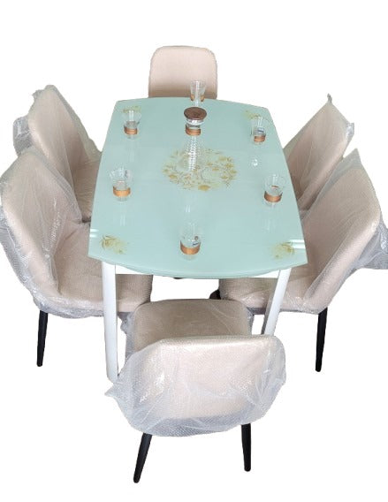 6-Seater Extended Glass Dining Table with Cushioned Chairs – Modern Rectangular Set- Furaha Finds Kenya
