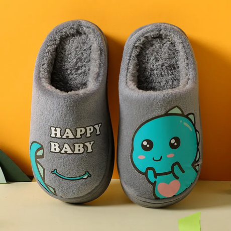 Kids Indoor Cartoon Shoes Non Slip Fluffy Slip On Furry Shoes for Boys & Girls