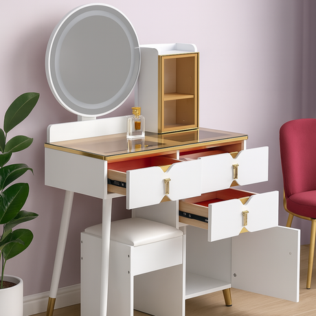 Modern White Vanity Dressing Table with Mirror | Multiple Drawers for Makeup Storage | 80* 40*140| Bedroom Furniture