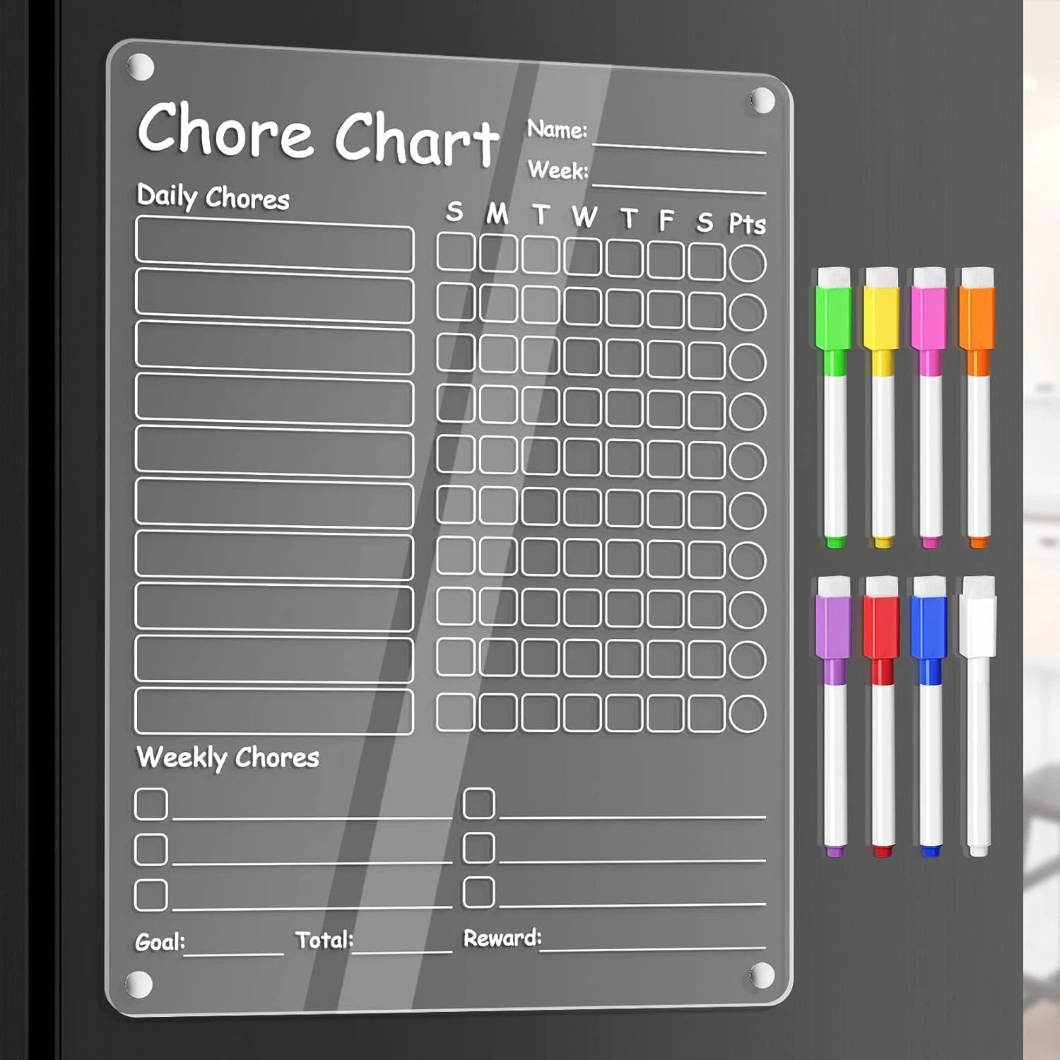 Magnetic Chores Planner 2-Piece Set with Pens and Eraser Home organizer Storage & Organization