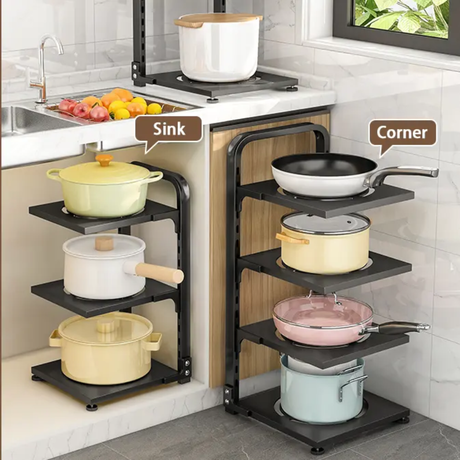 3 Tier Kitchen Adjustable Storage Rack Carbon Black Steel with Strong Bearing Capacity.- Furaha Finds Kenya