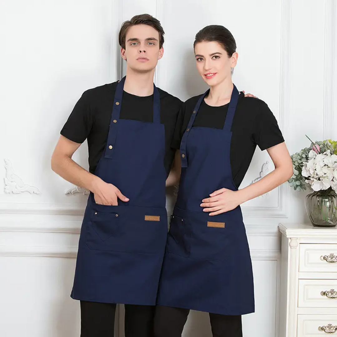 Unisex Apron with Pockets Adjustable Neck Strap, Durable Polyester for Kitchen, Cafe & Salon Use.- Furaha Finds Kenya