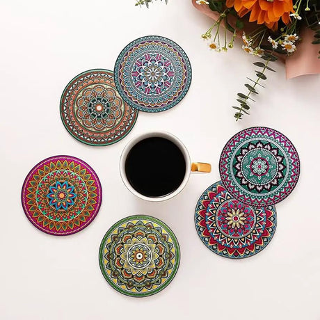 6pcs Mandala Print Drink Coasters Set Coasters Coasters