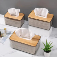 Nordic Minimalist Tissue Box with Bamboo Lid Transparent Serviette Holder Table accessories
