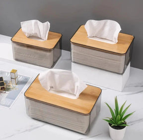 Nordic Minimalist Tissue Box with Bamboo Lid Transparent Serviette Holder Table accessories