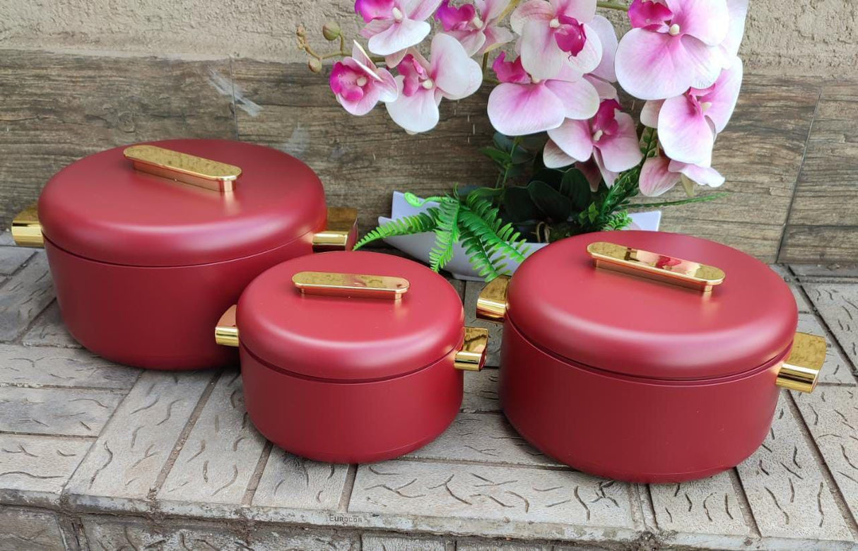 3pcs Luxurious Insulated Hotpot Set with Magnetic Lid – 1L, 2L and 3.5L