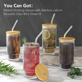 9pcs Glass Smoothie Cups Set – 350ml Jars with Bamboo Lids, Straws, and Cleaning Brush