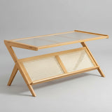 Rattan Coffee Table with Storage Shelf – Modern Living Room Table with Display Space