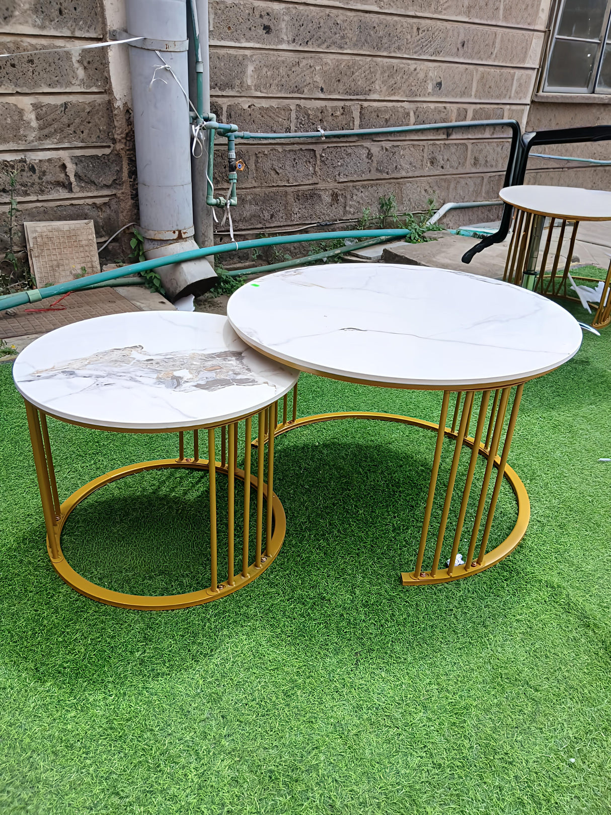 Nesting Marble-Top Coffee Table Set with Gold Frame.- Furaha Finds Kenya