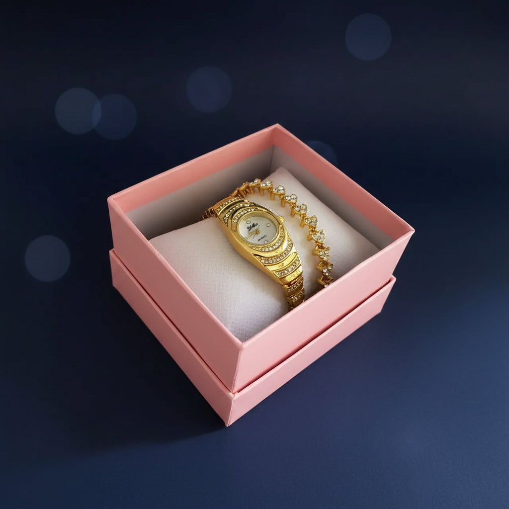 2 in 1 Elegant Ladies Watch + Bracelet Set Jewelry Sets