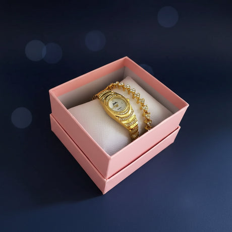 2 in 1 Elegant Ladies Watch + Bracelet Set Jewelry Sets