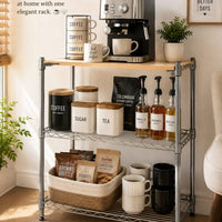 3-Layer Carbon Steel Wooden Top Shelf Kitchen rack Kitchen Cabinets