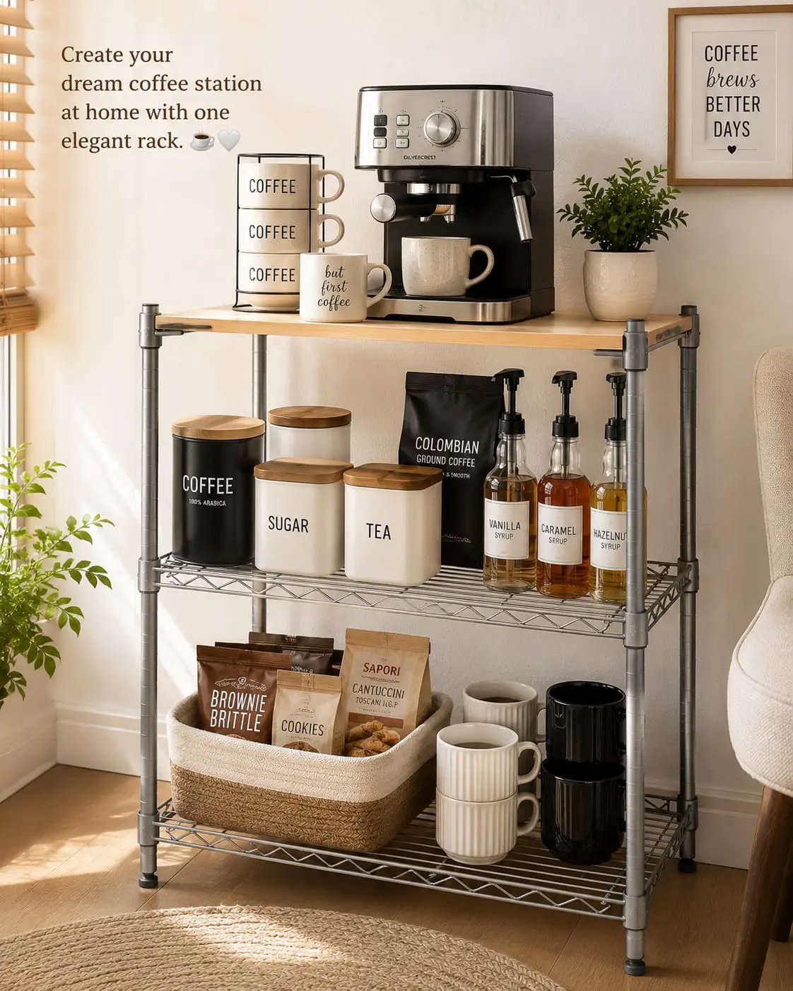 3-Layer Carbon Steel Wooden Top Shelf Kitchen rack Kitchen Cabinets