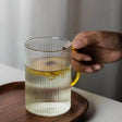 400ml Glass Water Cup with Handle – Vertical Ribbed Breakfast Mug Drinkware Mugs