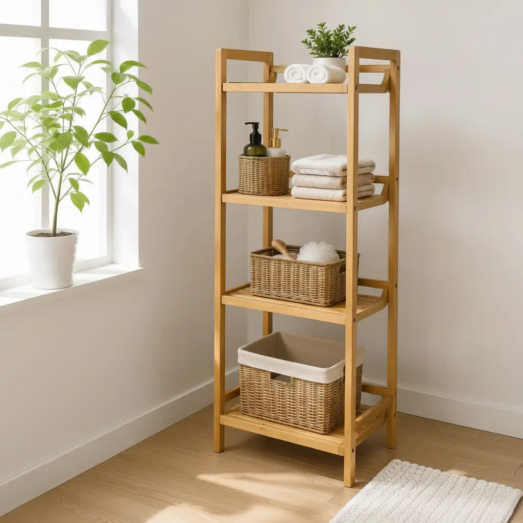 Bamboo 4-Tier Bathroom Rack Bathroom Rack Bathroom Accessories