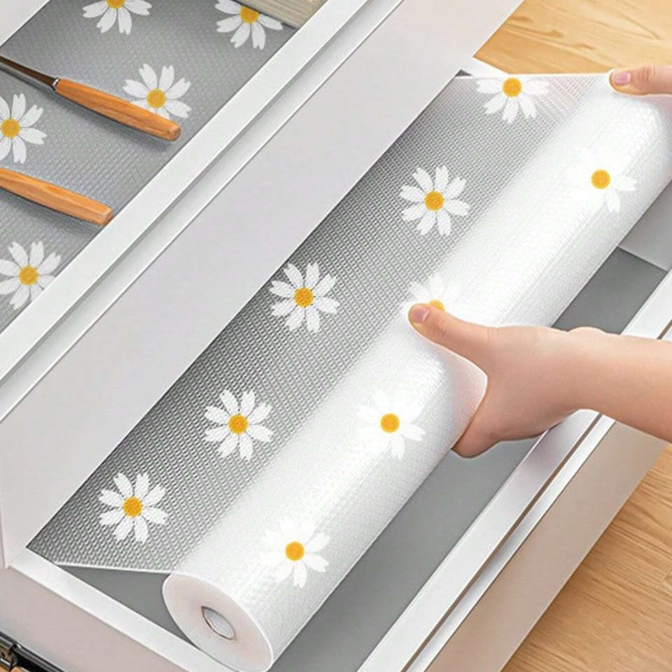Daisy Pattern Kitchen Drawer Liners Waterproof & Cuttable Liner Roll (45x500cm)- Furaha Finds Kenya