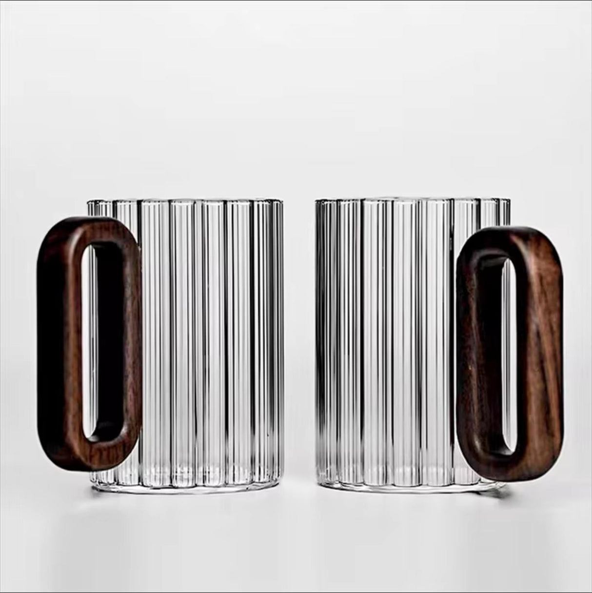 6pcs Stylish Borosilicate Ribbed Glass Mugs 350ml Microwave Friendly