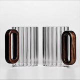 6pcs Stylish Borosilicate Ribbed Glass Mugs 350ml Microwave Friendly