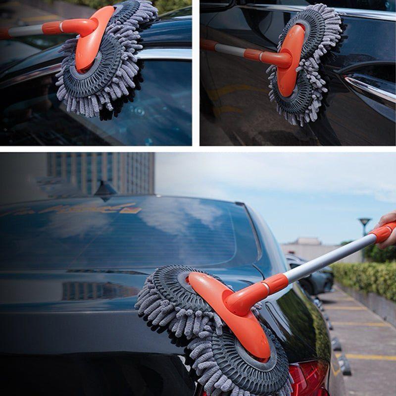 Double Headed Car Cleaning Brush Mop Long Handle, Retractable, 180° Swivel Head for Cars and Windows.