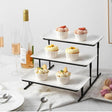 3-Tier Rectangular Serving Stand with White Platters for Cake, Fruit, and Dessert Display- Furaha Finds Kenya