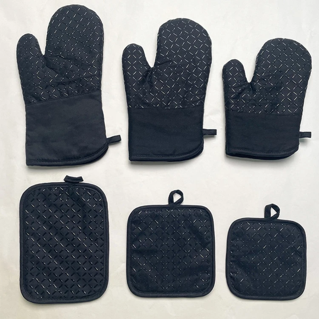 2pcs Heat-Resistant Oven Mitts and Pot Holder Set in Elegant Black for Baking and Cooking.- Furaha Finds Kenya