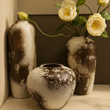 Rustic Brown Textured Ceramic Vase Set 3 Piece Earthy Elegance Home & Garden Vases