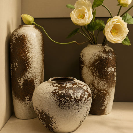 Rustic Brown Textured Ceramic Vase Set 3 Piece Earthy Elegance Home & Garden Vases