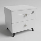 Modern Two-Drawer Wooden Bedside Table with Decorative Handle Design