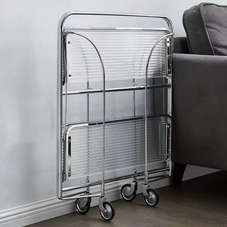 Two-Tier Vintage Folding Trolley Cart with Wheels – Stainless Steel & Glass Available in Gold and Silver