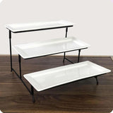 3-Tier Rectangular Serving Stand with White Platters for Cake, Fruit, and Dessert Display- Furaha Finds Kenya